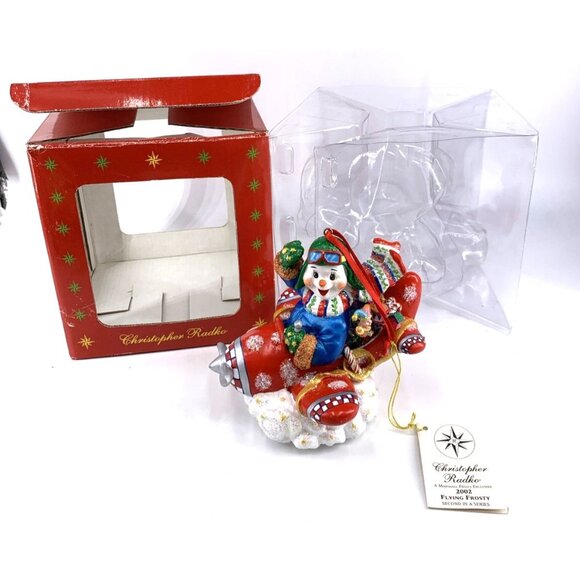Christopher Radko Flying Frosty the Snowman Airplane Christmas Ornament 2002 - Picture 1 of 9
